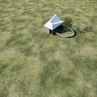 a 3d model of a house in the middle of a field
